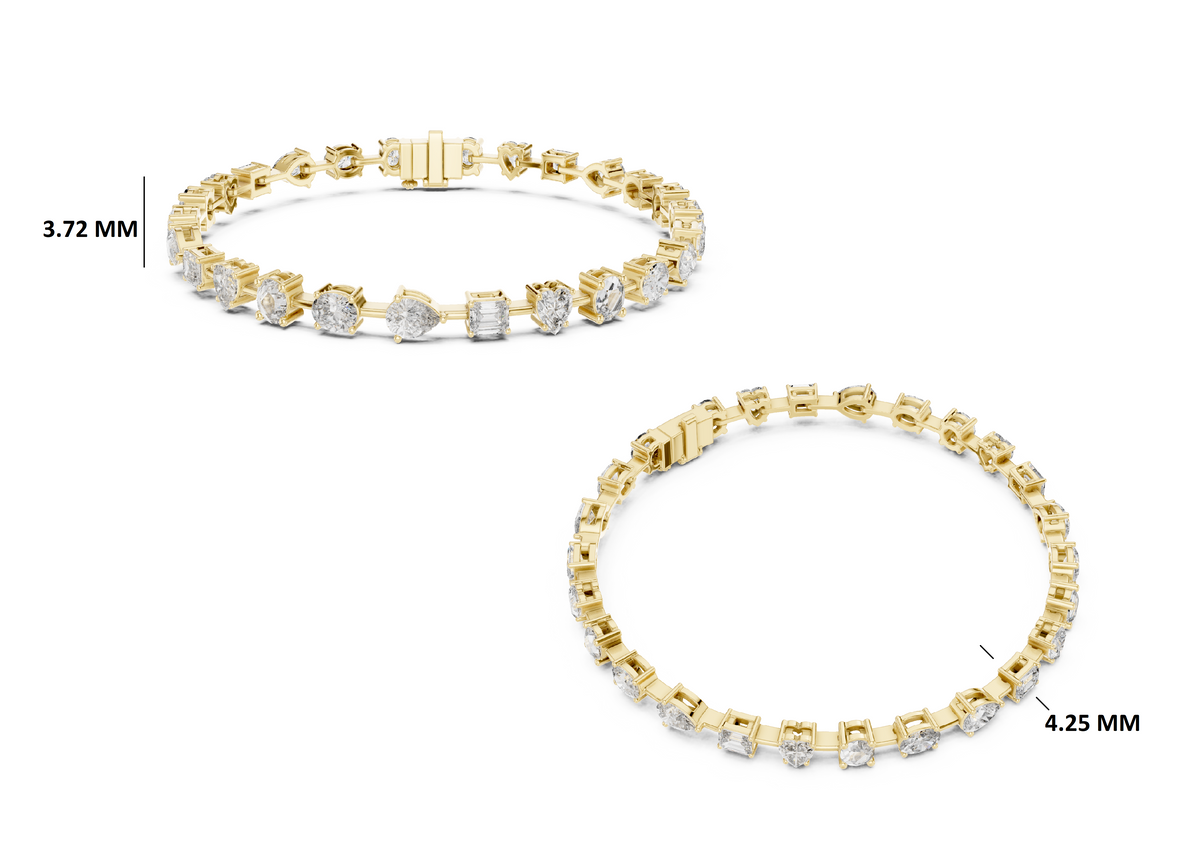 Gold 4Ct Multi Shape Lab Grown Diamond Kasha Solitaire Bracelet