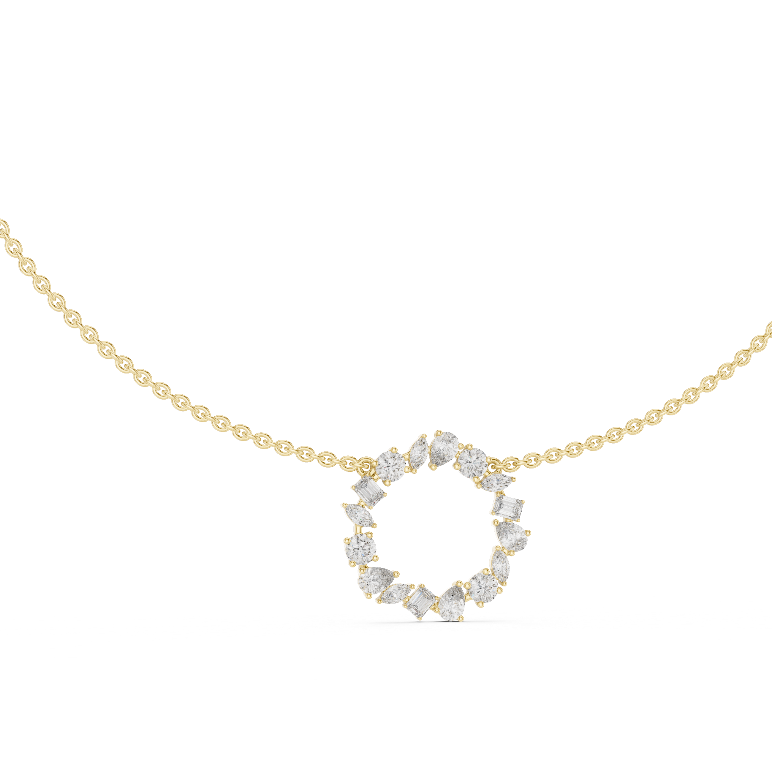 Gold 2Ct Marquise Baguette Lab Grown Diamond Circle Vaelis Pendant