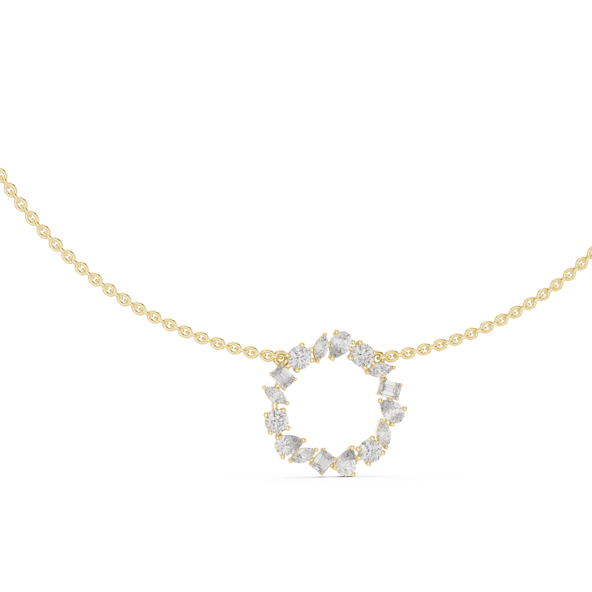 Gold 2Ct Marquise Baguette Lab Grown Diamond Circle Vaelis Pendant