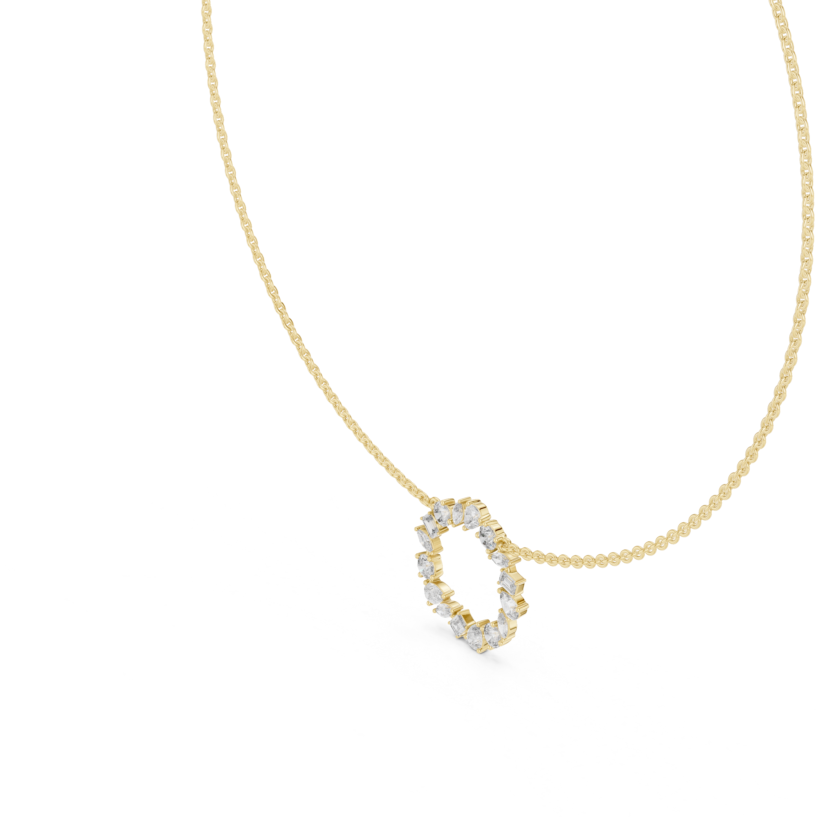 Gold 2Ct Marquise Baguette Lab Grown Diamond Circle Vaelis Pendant