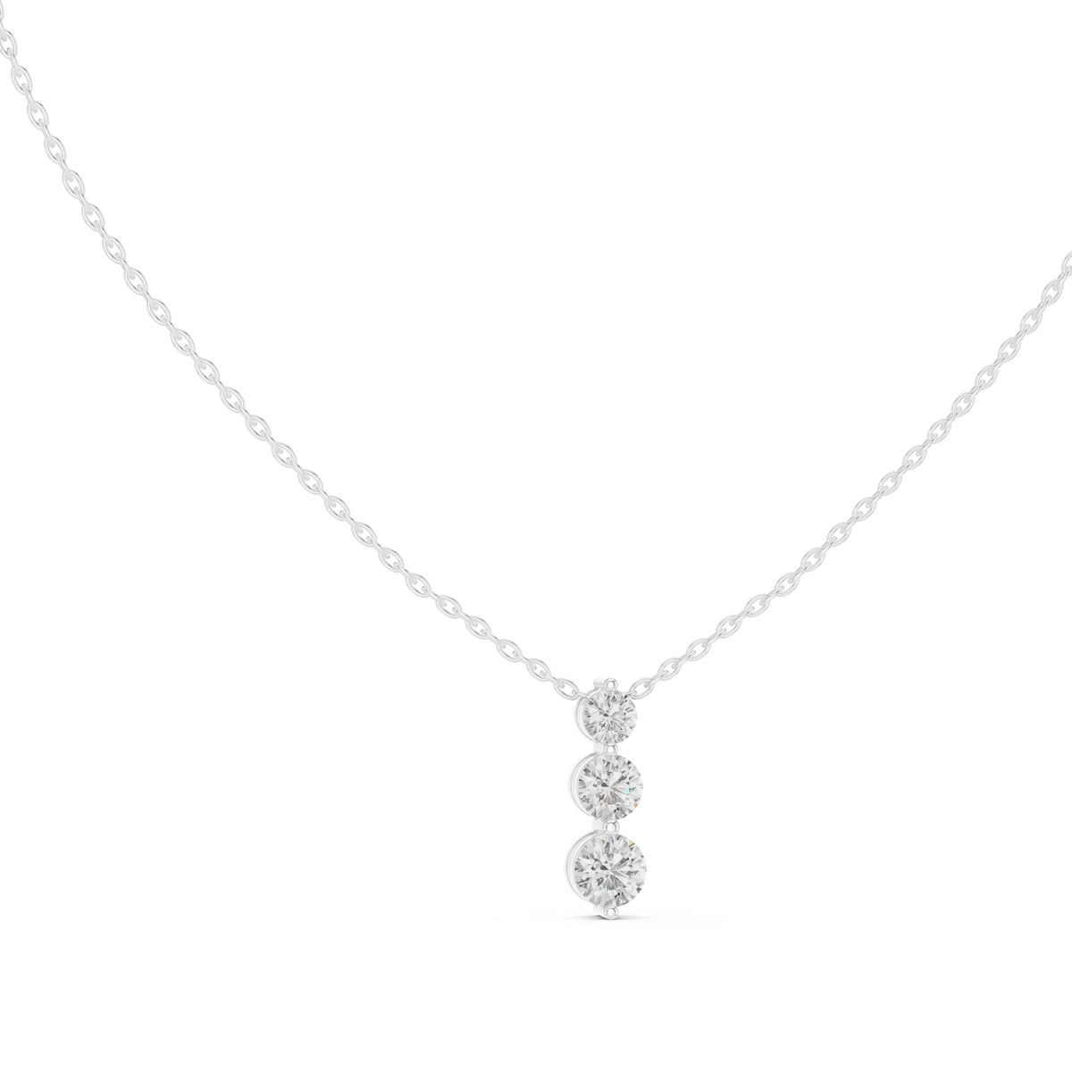 Gold 1Ct Three Stone Vertical Round Lab Grown Diamond Bethel Pendant