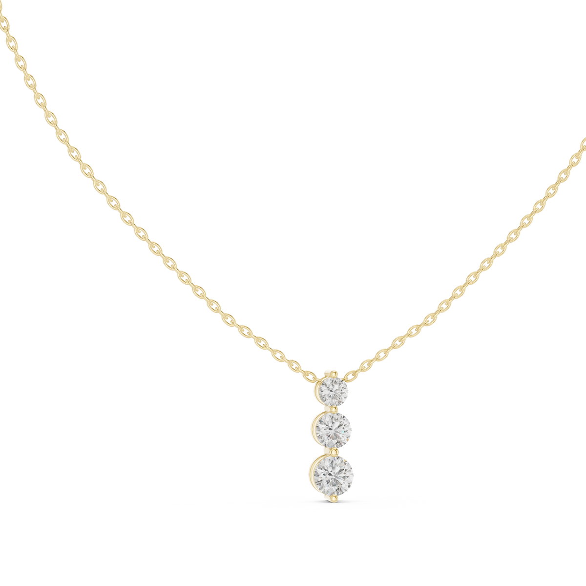 Gold 1Ct Three Stone Vertical Round Lab Grown Diamond Bethel Pendant