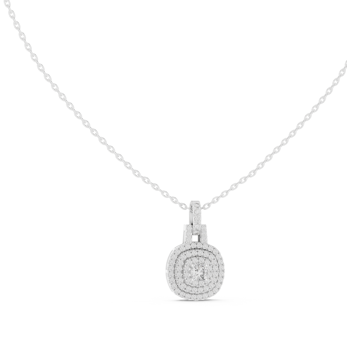 Gold 1Ct Cushion Halo Lab Grown Diamond Korelle Pendant