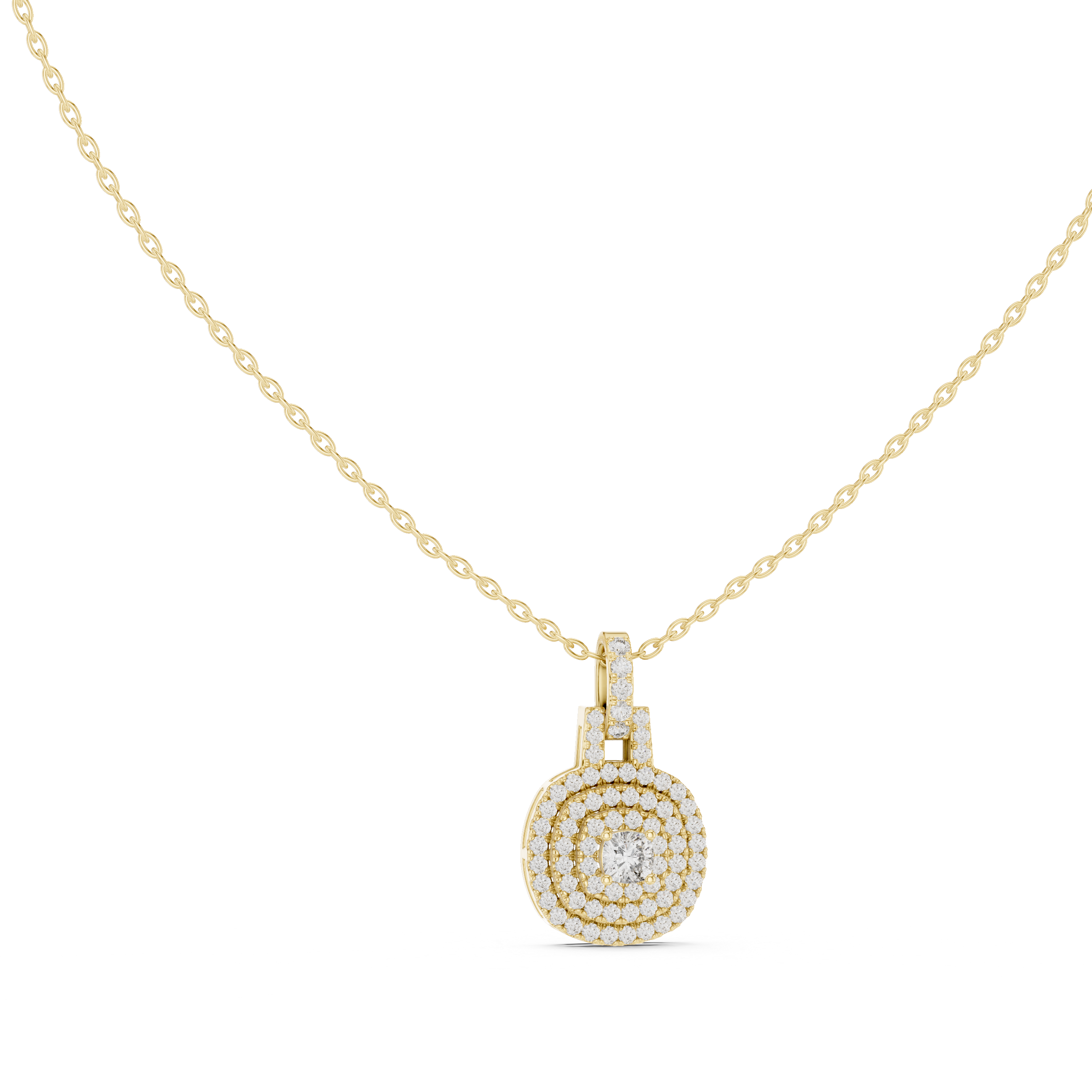 Gold 1Ct Cushion Halo Lab Grown Diamond Korelle Pendant