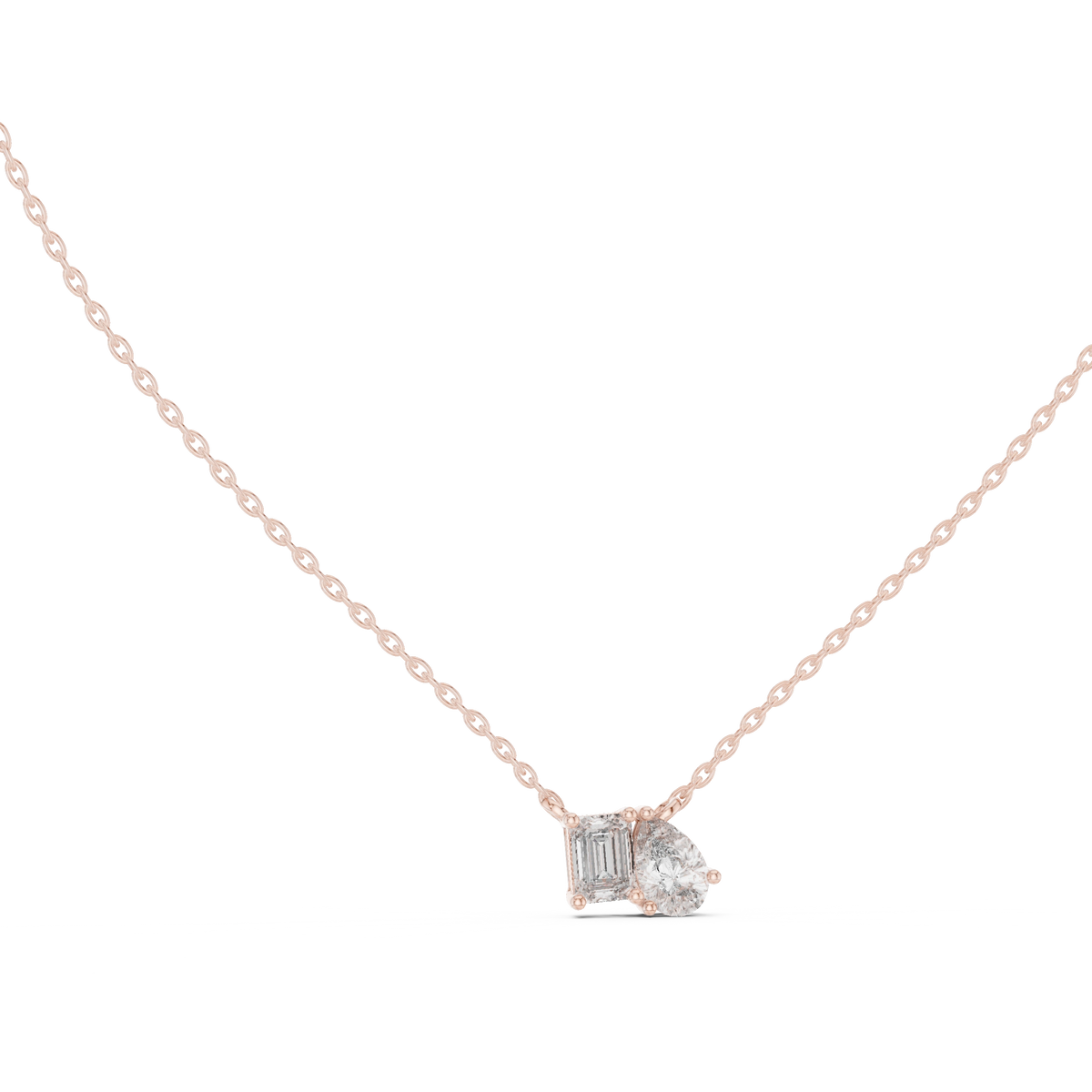Gold 1Ct Prongs Two Stone Emerald Pear Lab Grown Diamond Callum Pendant