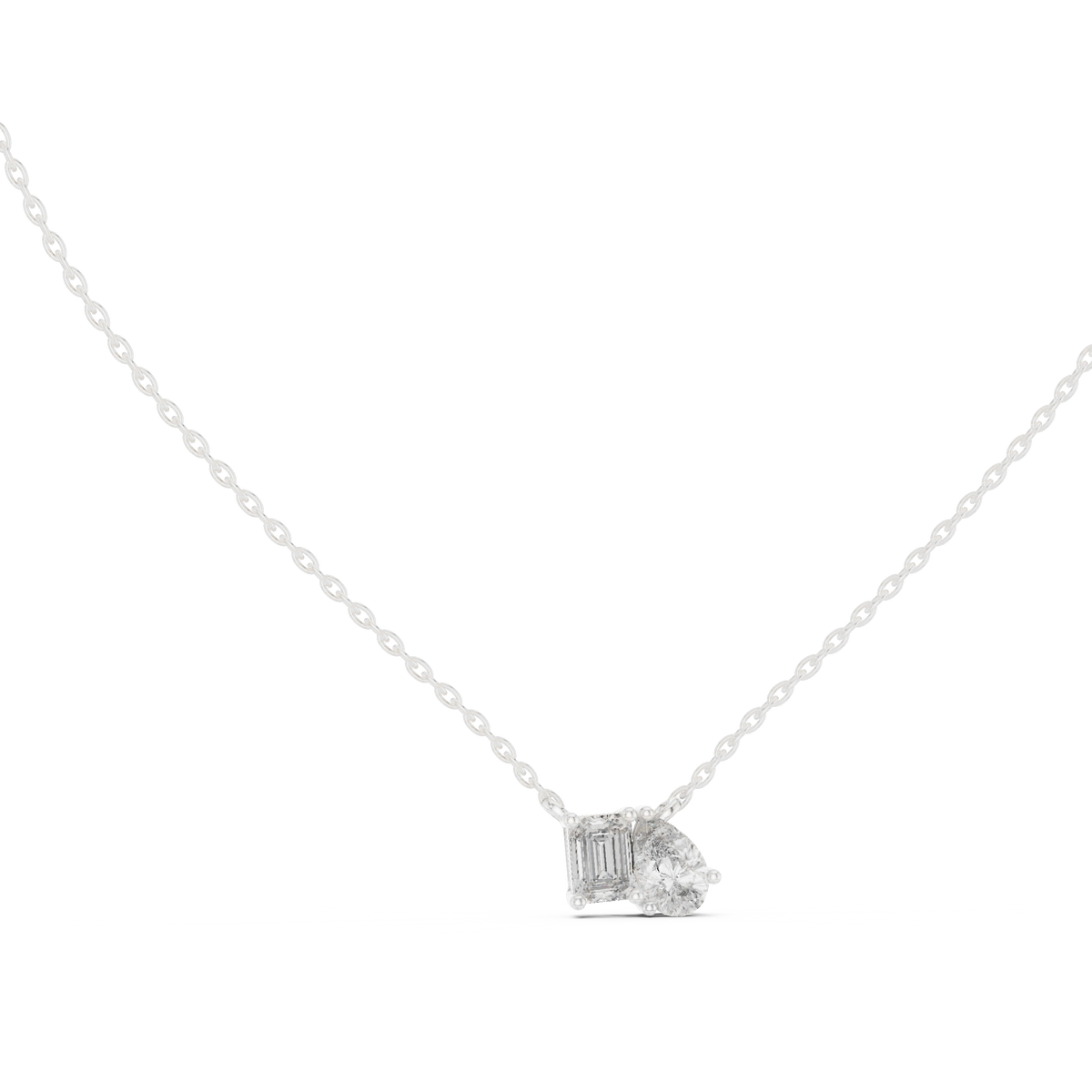 Gold 1Ct Prongs Two Stone Emerald Pear Lab Grown Diamond Callum Pendant