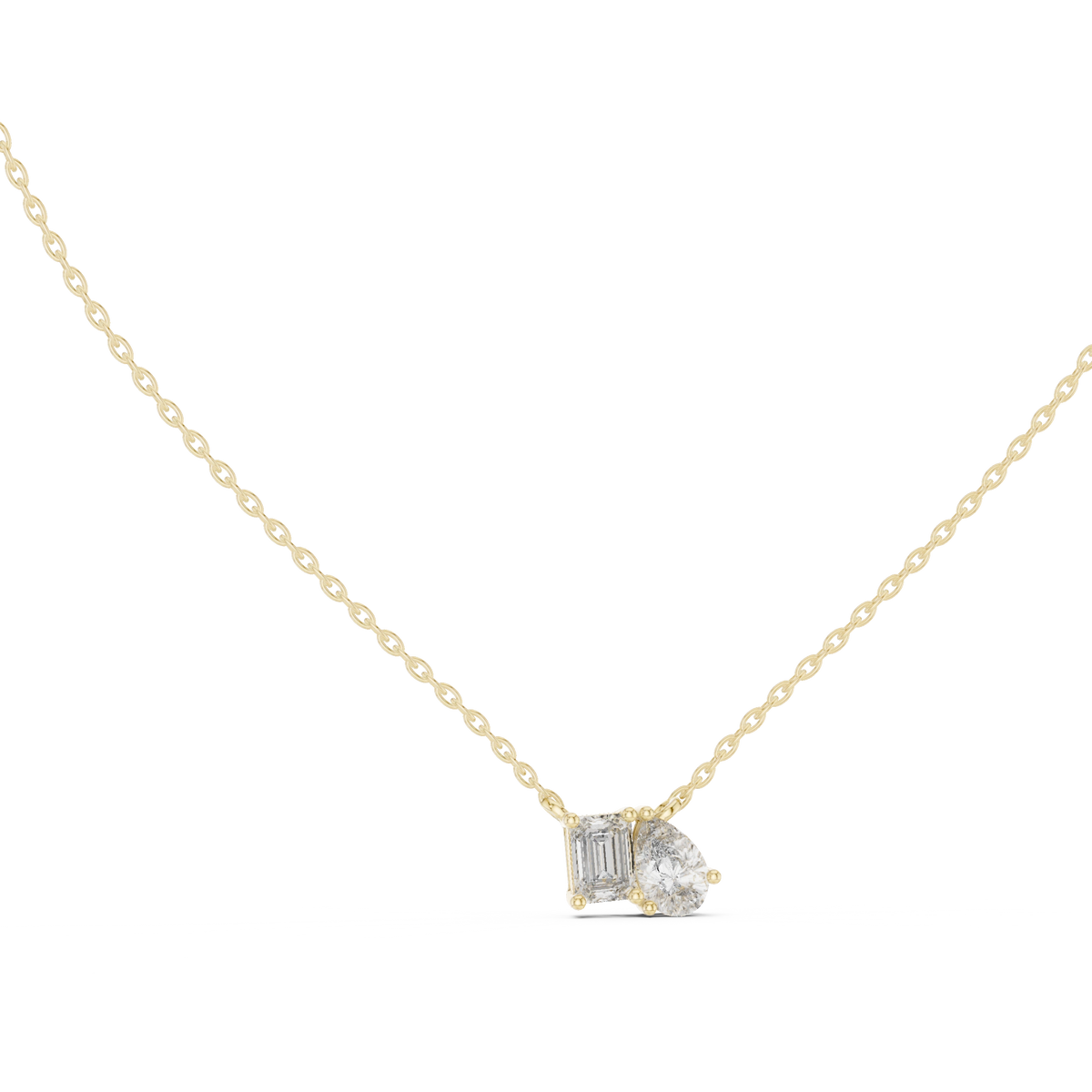 Gold 1Ct Prongs Two Stone Emerald Pear Lab Grown Diamond Callum Pendant