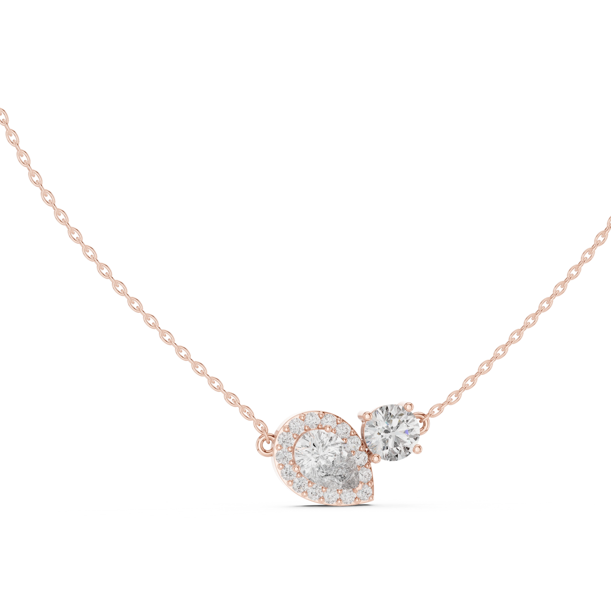 Gold 1Ct Halo Dualstone Pear Round Lab Grown Diamond Cole Pendant