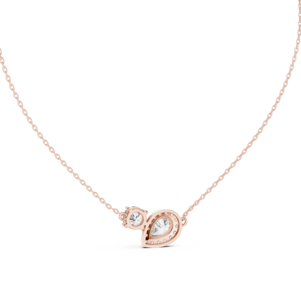 Gold 1Ct Halo Dualstone Pear Round Lab Grown Diamond Cole Pendant