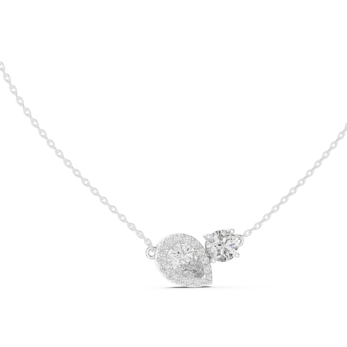Gold 1Ct Halo Dualstone Pear Round Lab Grown Diamond Cole Pendant