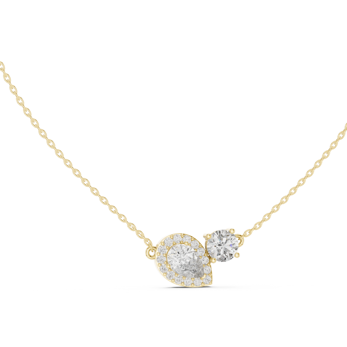 Gold 1Ct Halo Dualstone Pear Round Lab Grown Diamond Cole Pendant