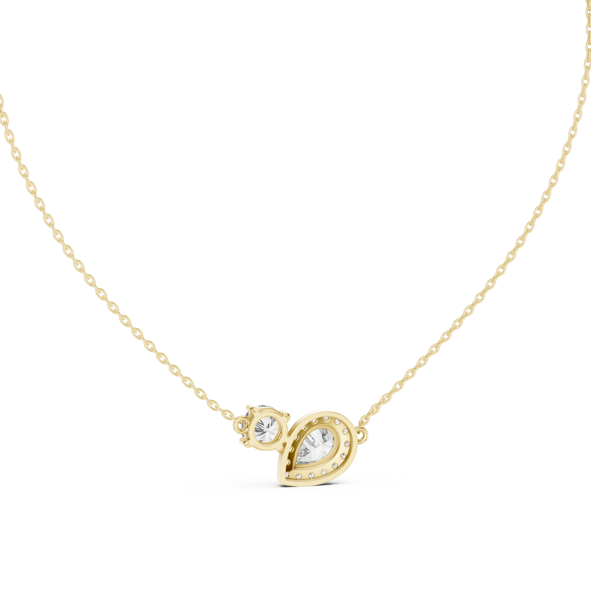 Gold 1Ct Halo Dualstone Pear Round Lab Grown Diamond Cole Pendant