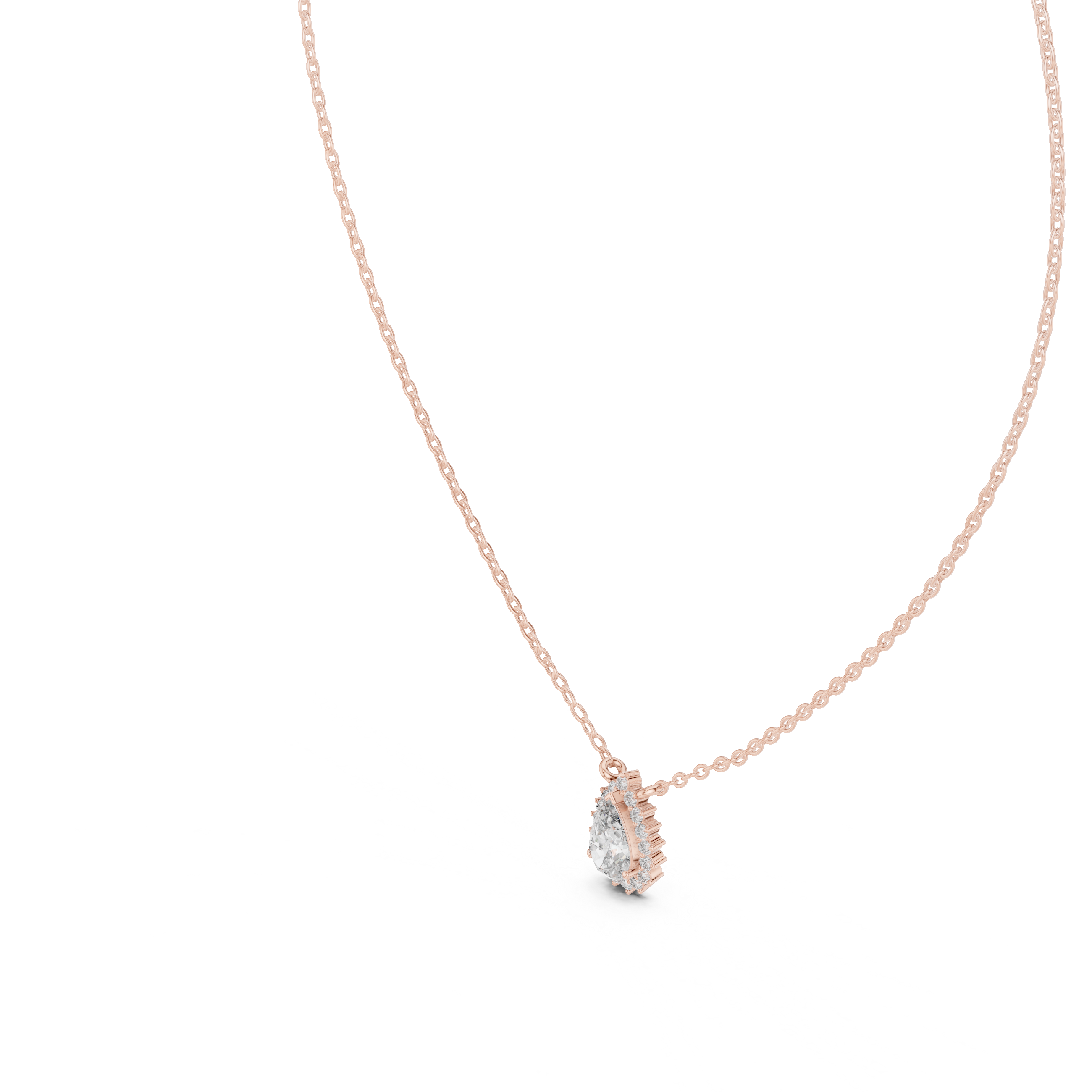 Gold 1Ct Halo Pear Lab Grown Diamond Ovixa Pendant
