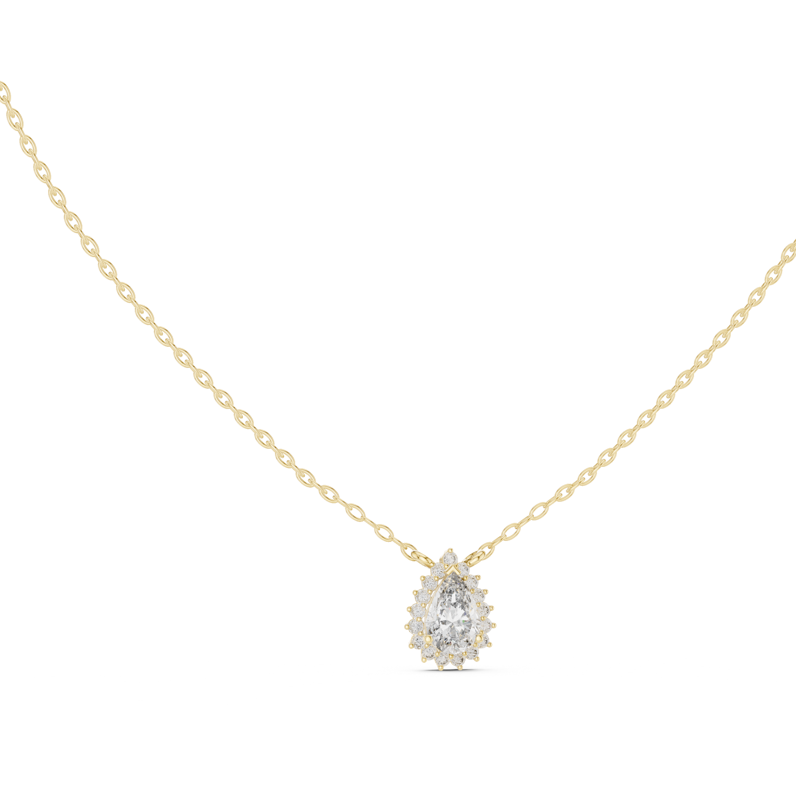 Gold 1Ct Halo Pear Lab Grown Diamond Ovixa Pendant