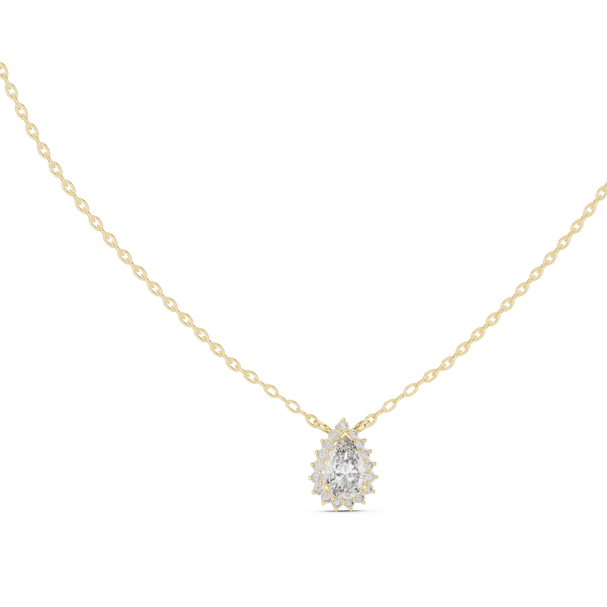 Gold 1Ct Halo Pear Lab Grown Diamond Ovixa Pendant