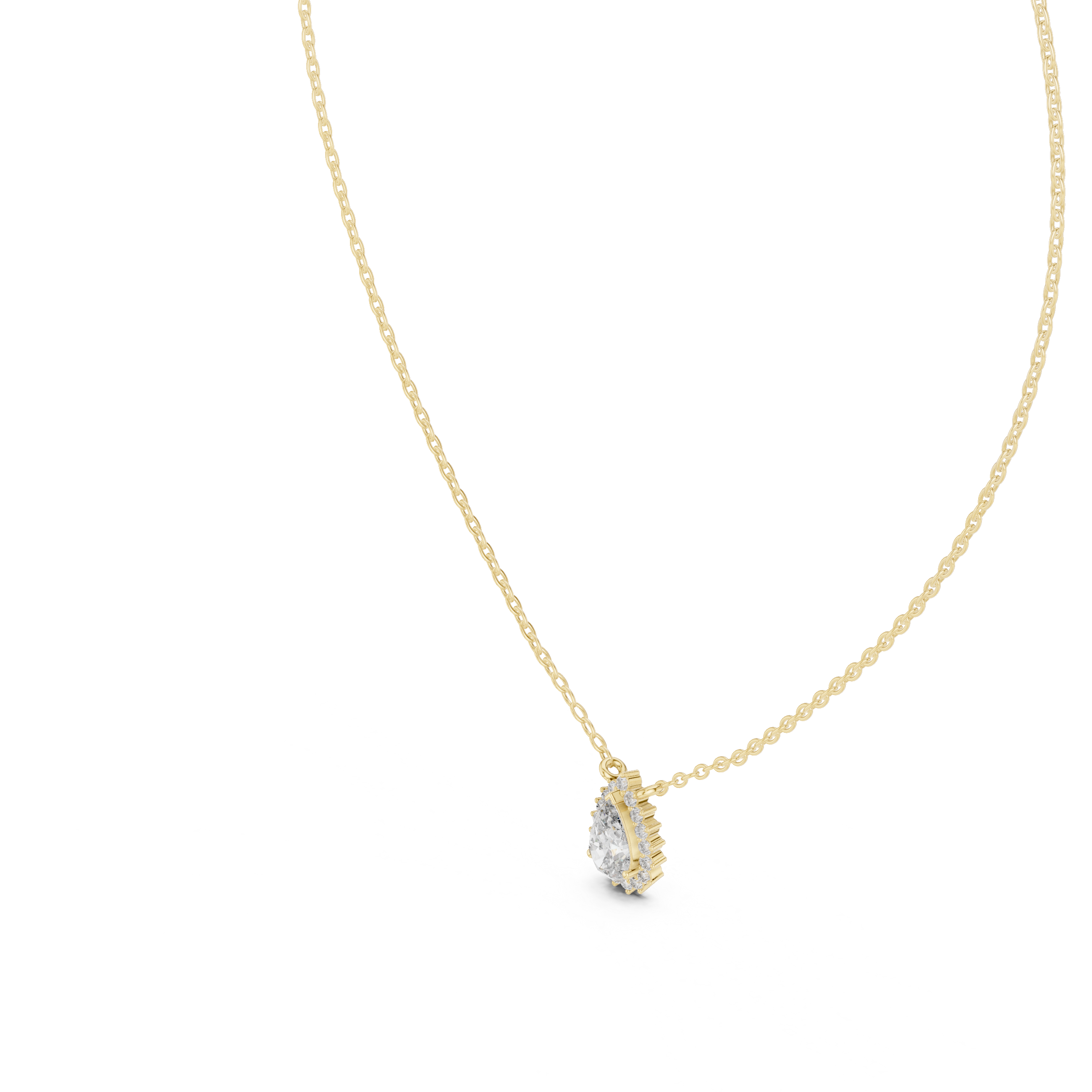 Gold 1Ct Halo Pear Lab Grown Diamond Ovixa Pendant