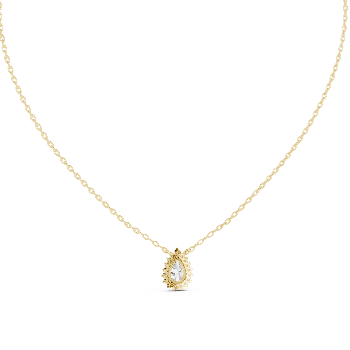 Gold 1Ct Halo Pear Lab Grown Diamond Ovixa Pendant