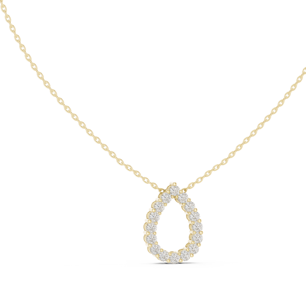 lab grown diamond necklace highlighting a rose gold open pear drop pendant with seamless sparkle