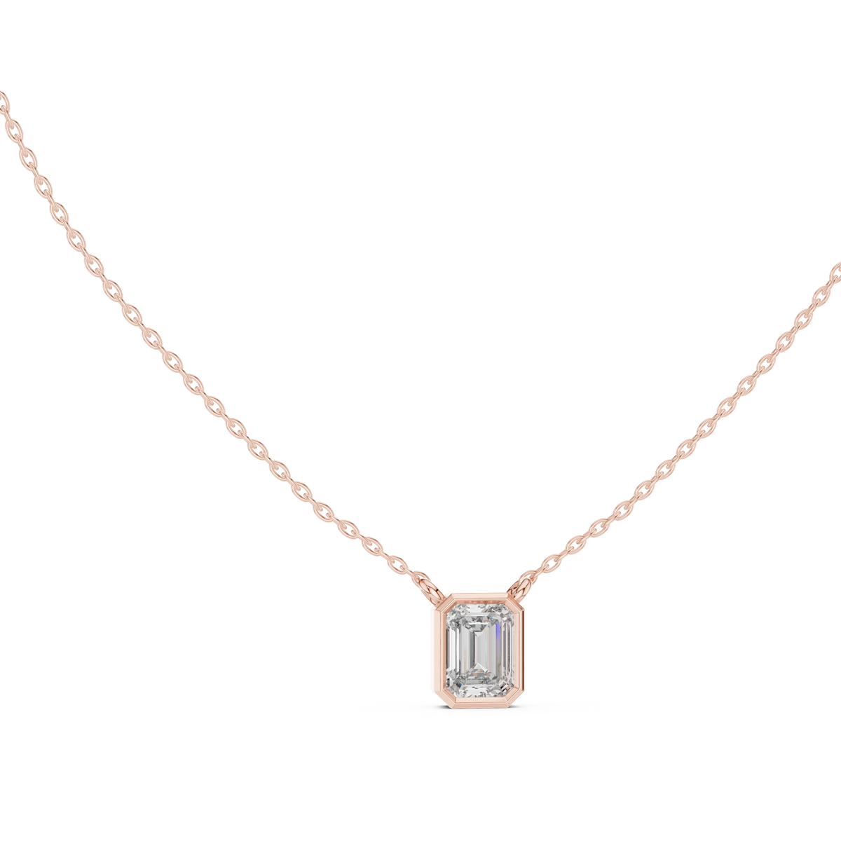 Gold 2Ct Bezel Setting Solitaire Emerald Lab Grown Diamond Fifi Pendant
