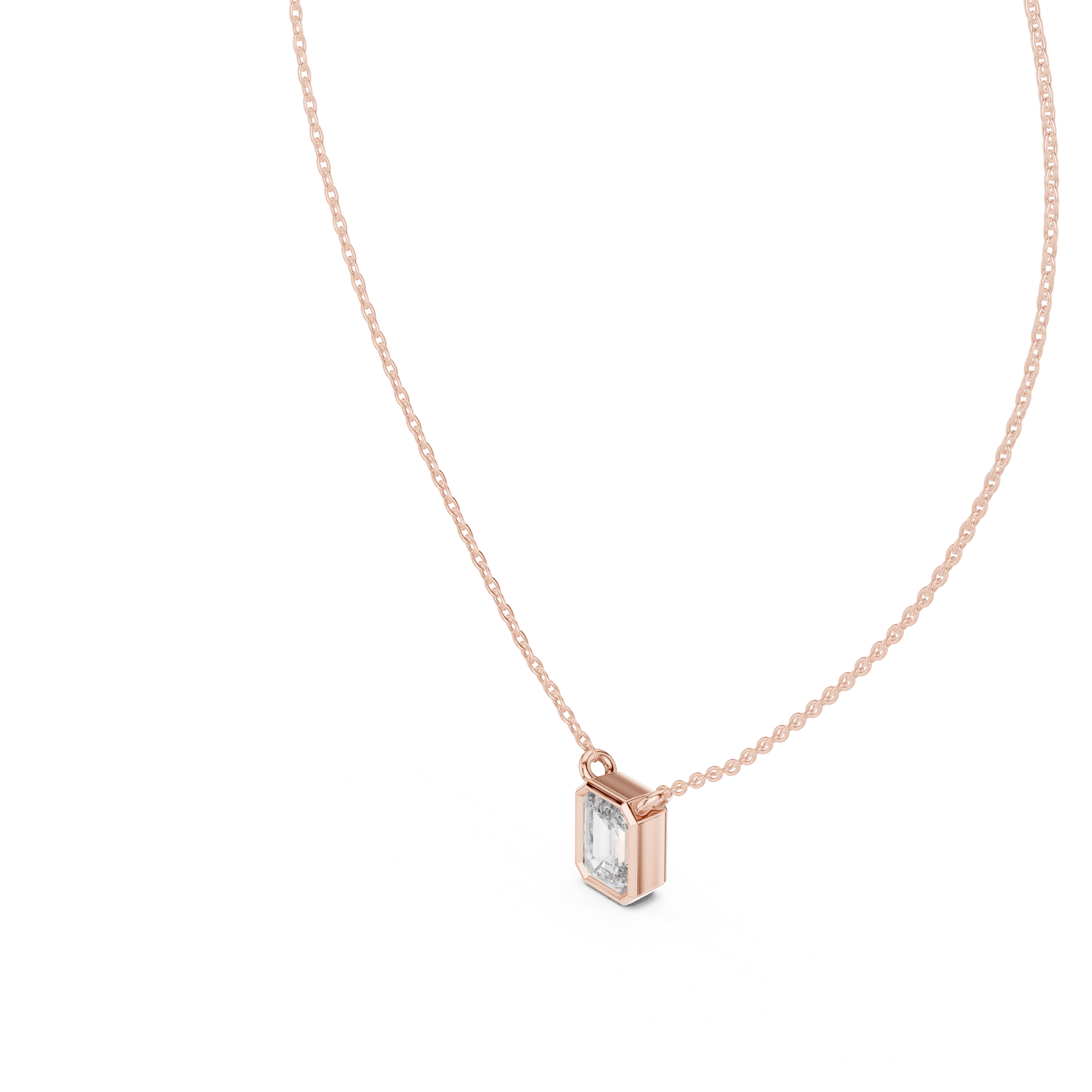 Gold 2Ct Bezel Setting Solitaire Emerald Lab Grown Diamond Fifi Pendant