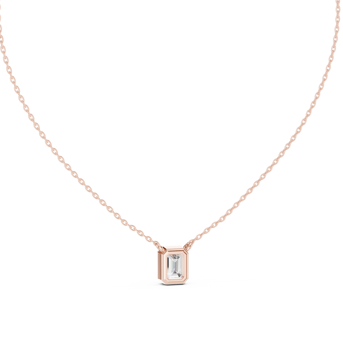 Gold 2Ct Bezel Setting Solitaire Emerald Lab Grown Diamond Fifi Pendant