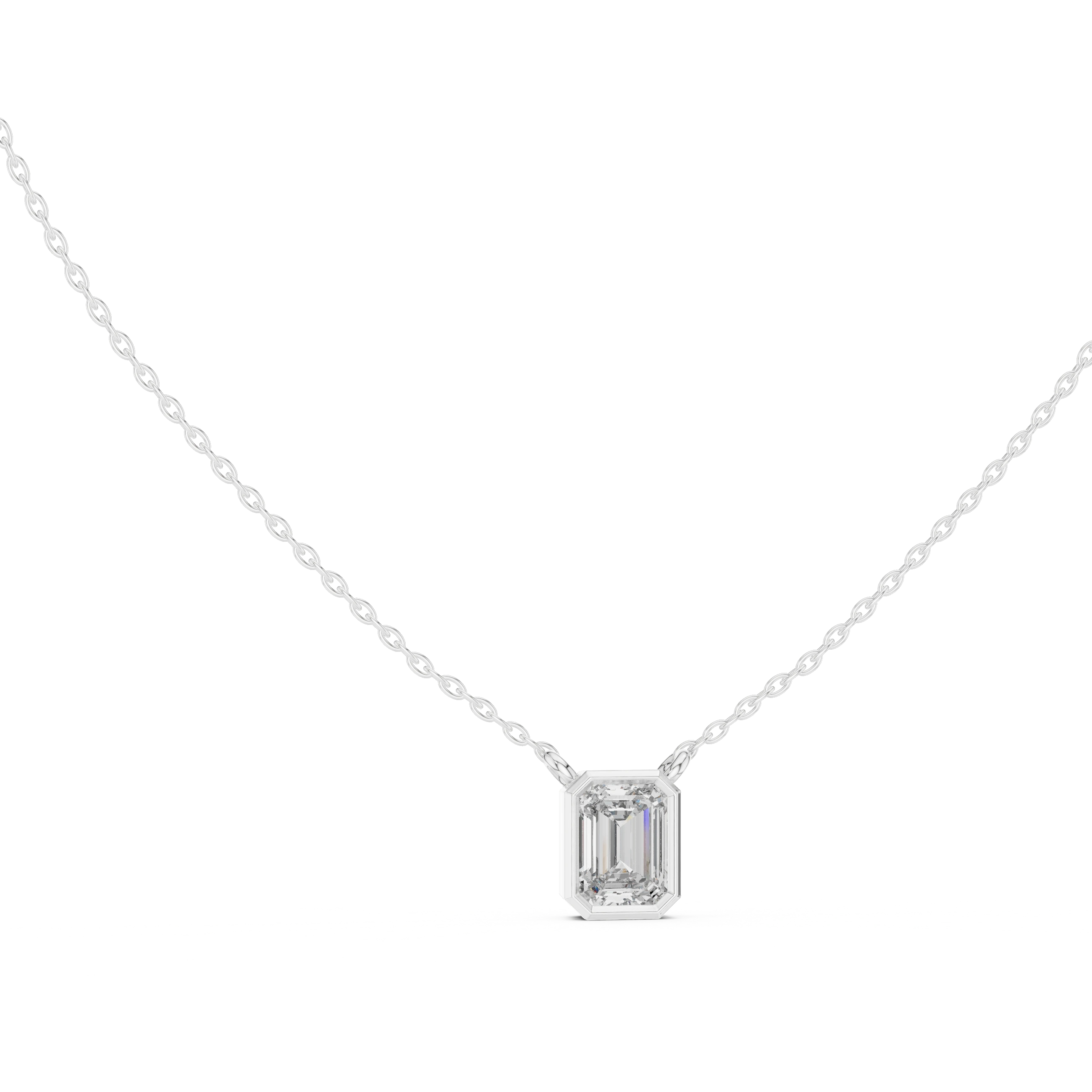 Gold 2Ct Bezel Setting Solitaire Emerald Lab Grown Diamond Fifi Pendant