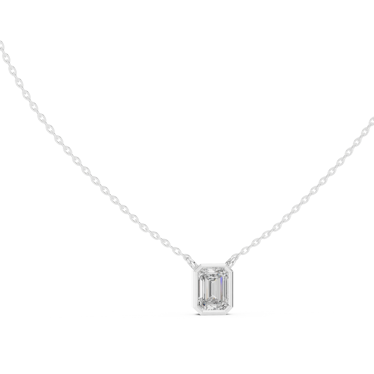 Gold 2Ct Bezel Setting Solitaire Emerald Lab Grown Diamond Fifi Pendant