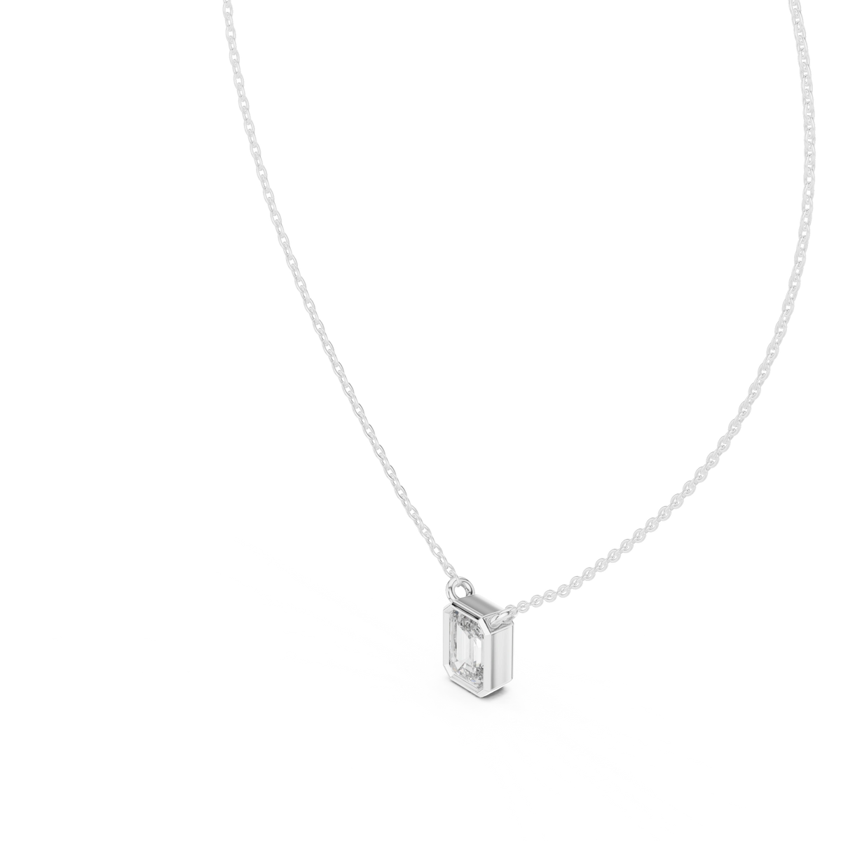 Gold 2Ct Bezel Setting Solitaire Emerald Lab Grown Diamond Fifi Pendant