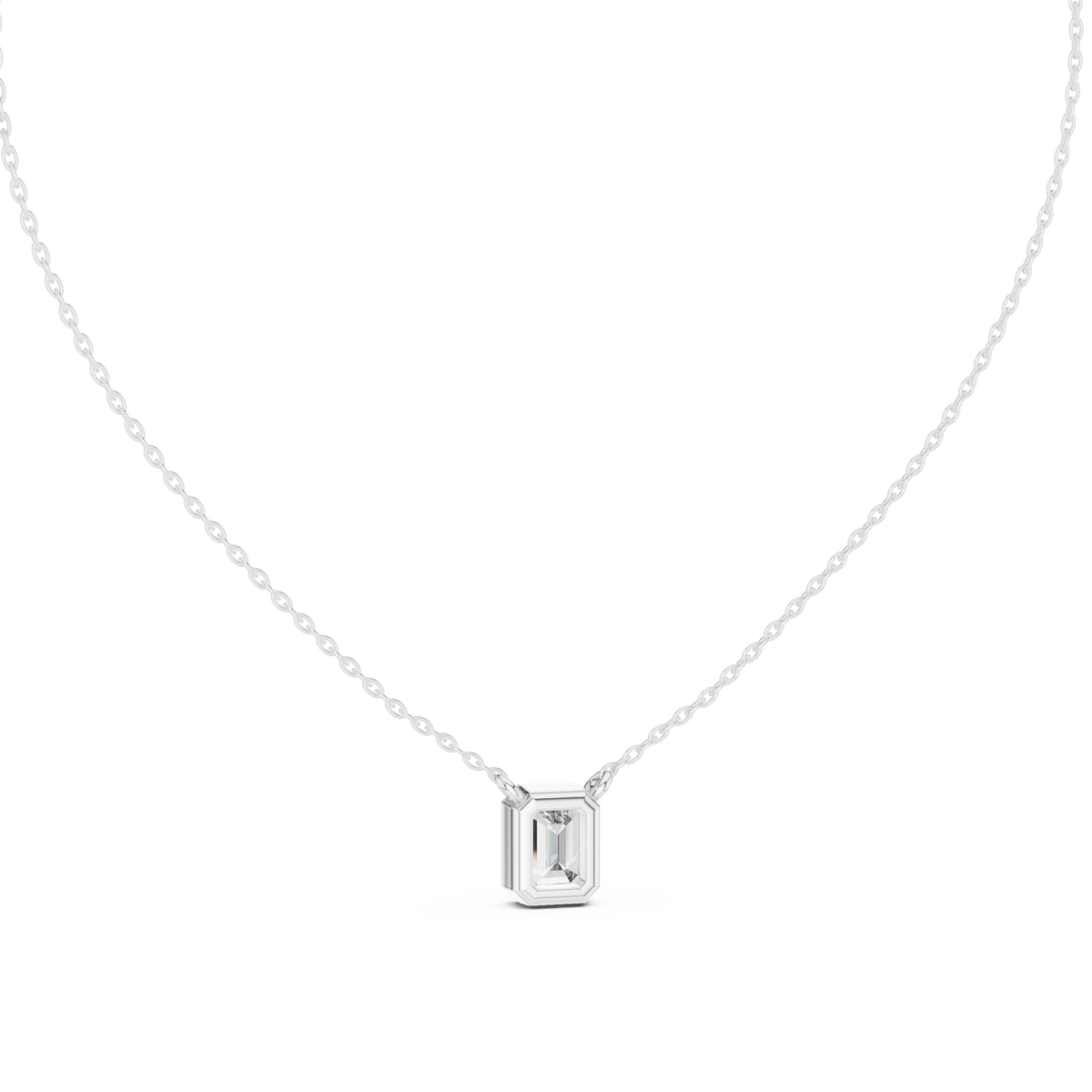 Gold 2Ct Bezel Setting Solitaire Emerald Lab Grown Diamond Fifi Pendant