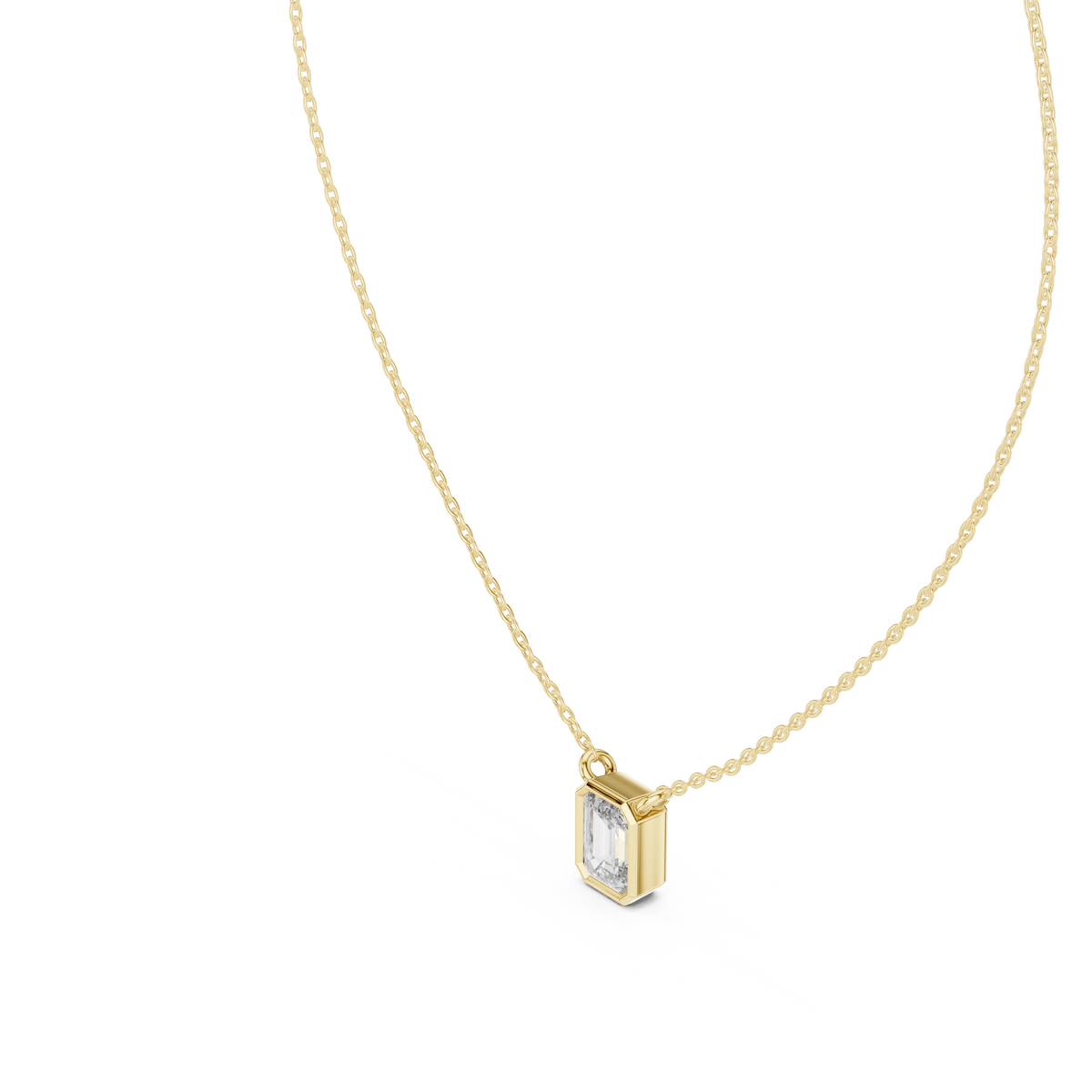 Gold 2Ct Bezel Setting Solitaire Emerald Lab Grown Diamond Fifi Pendant
