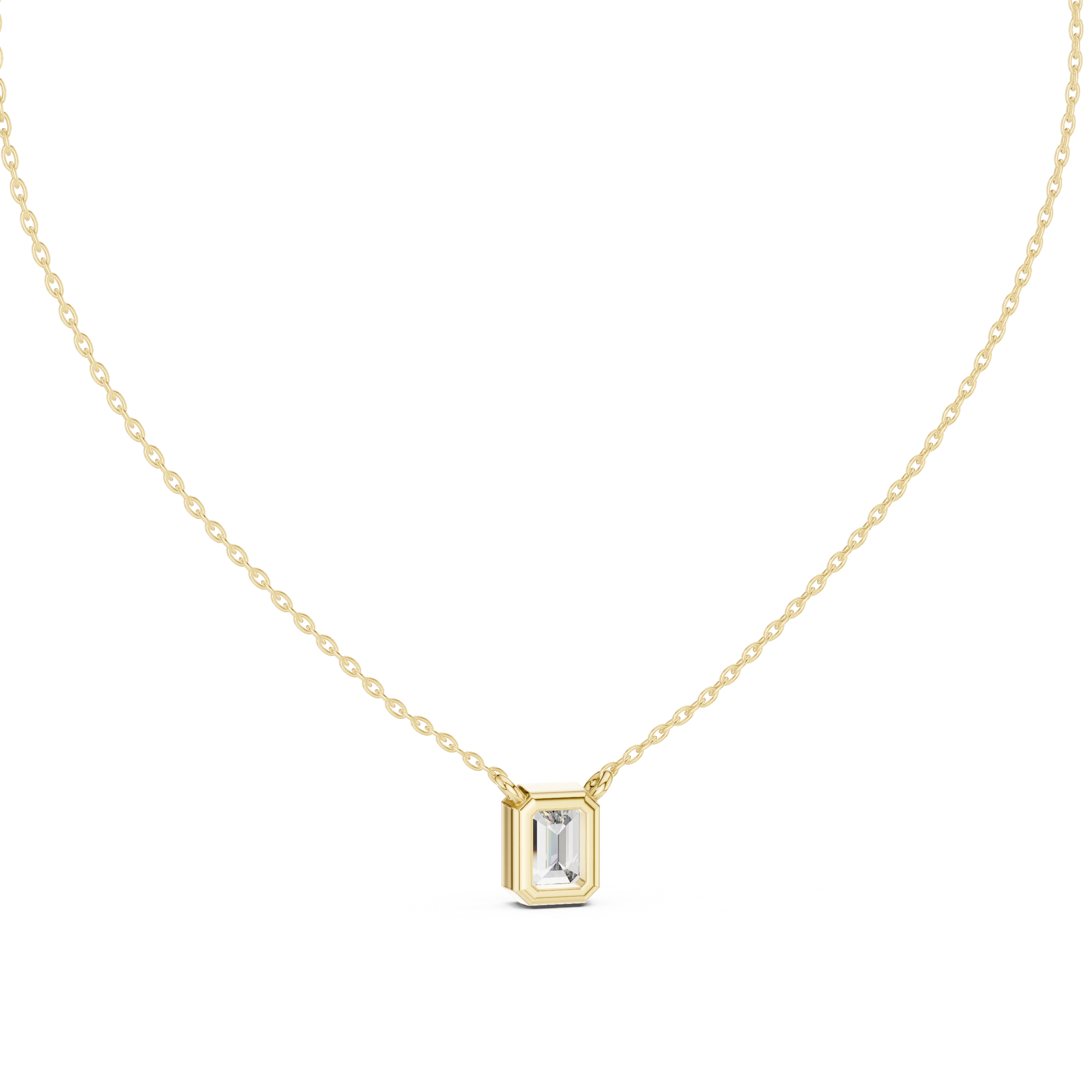 Gold 2Ct Bezel Setting Solitaire Emerald Lab Grown Diamond Fifi Pendant