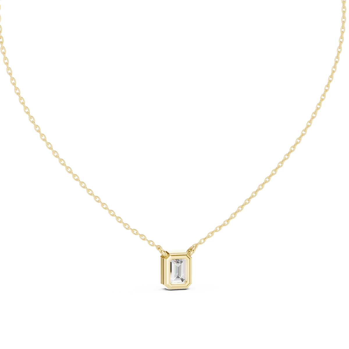 Gold 2Ct Bezel Setting Solitaire Emerald Lab Grown Diamond Fifi Pendant
