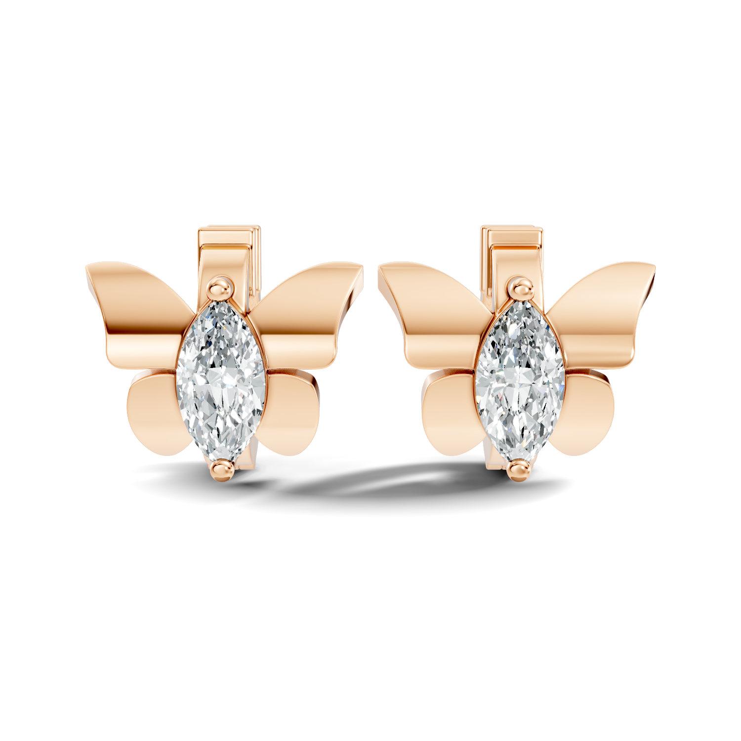 rose gold lab grown Diamond earrings crafted with marquise cut stones in a refined winged design