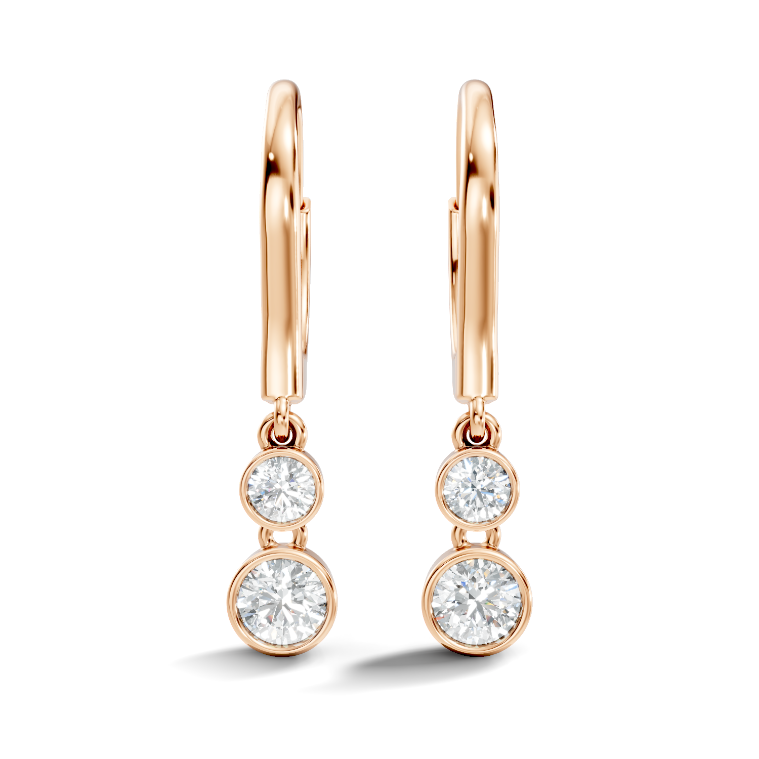 rose Gold earrings with bezel set round lab grown diamond drops