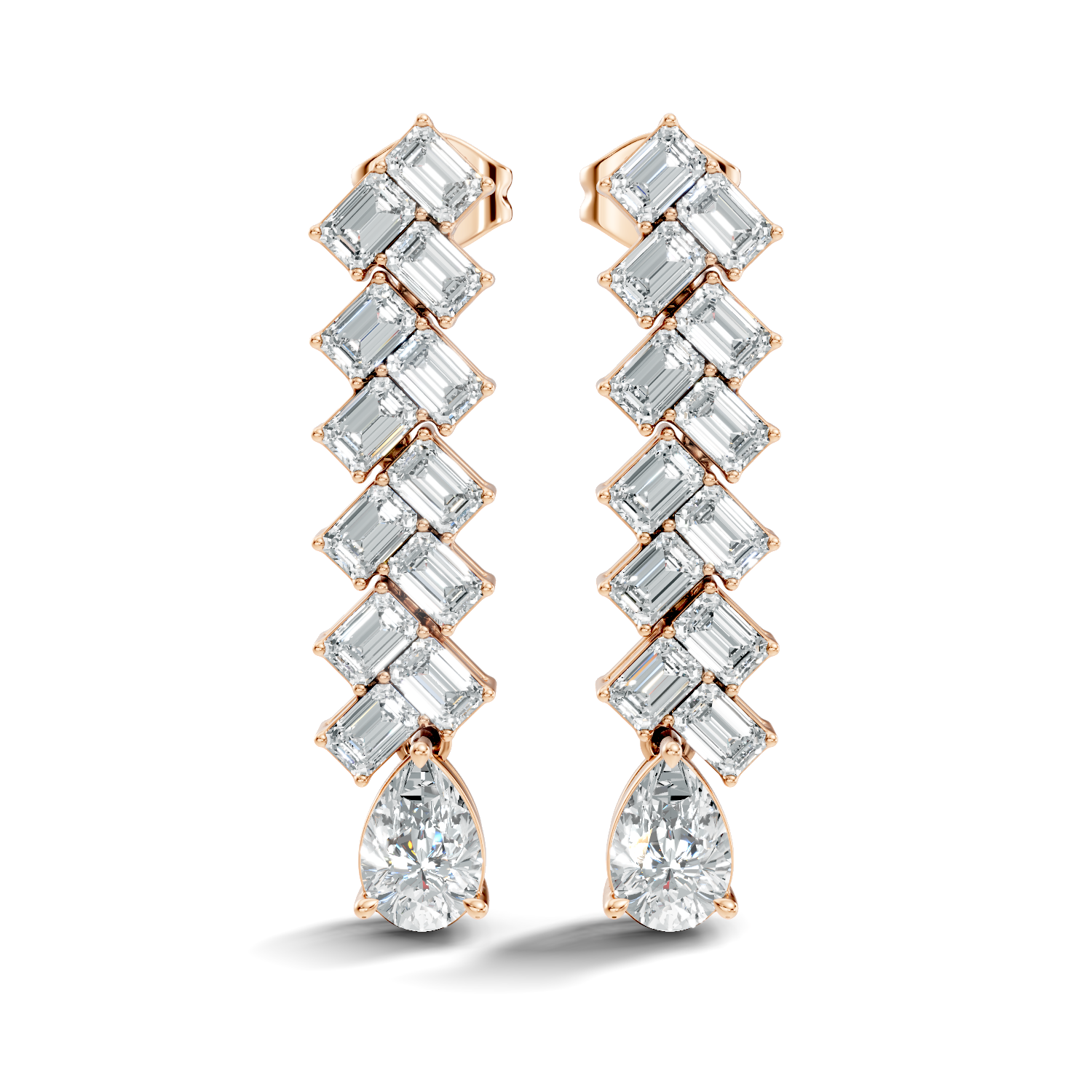 Gold 2Ct Zigzag Emerald Cluster Drop Lab Grown Diamond Quyra Earring