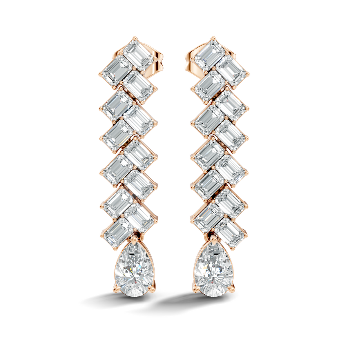 Gold 2Ct Zigzag Emerald Cluster Drop Lab Grown Diamond Quyra Earring