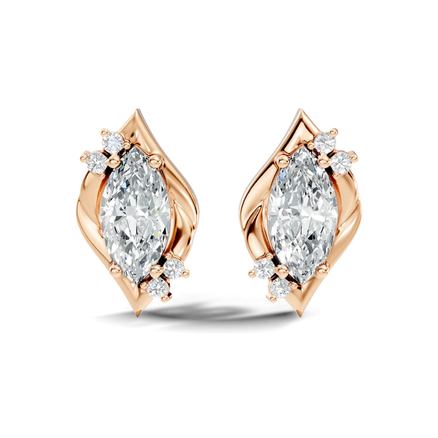 Gold 2Ct Swirl Petal Leaf Marquise Lab Grown Diamond Helix Earring