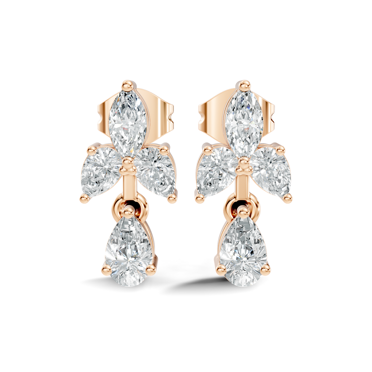 Gold Floral Drop Design Marquise Lab Grown Diamond Arvex Earring