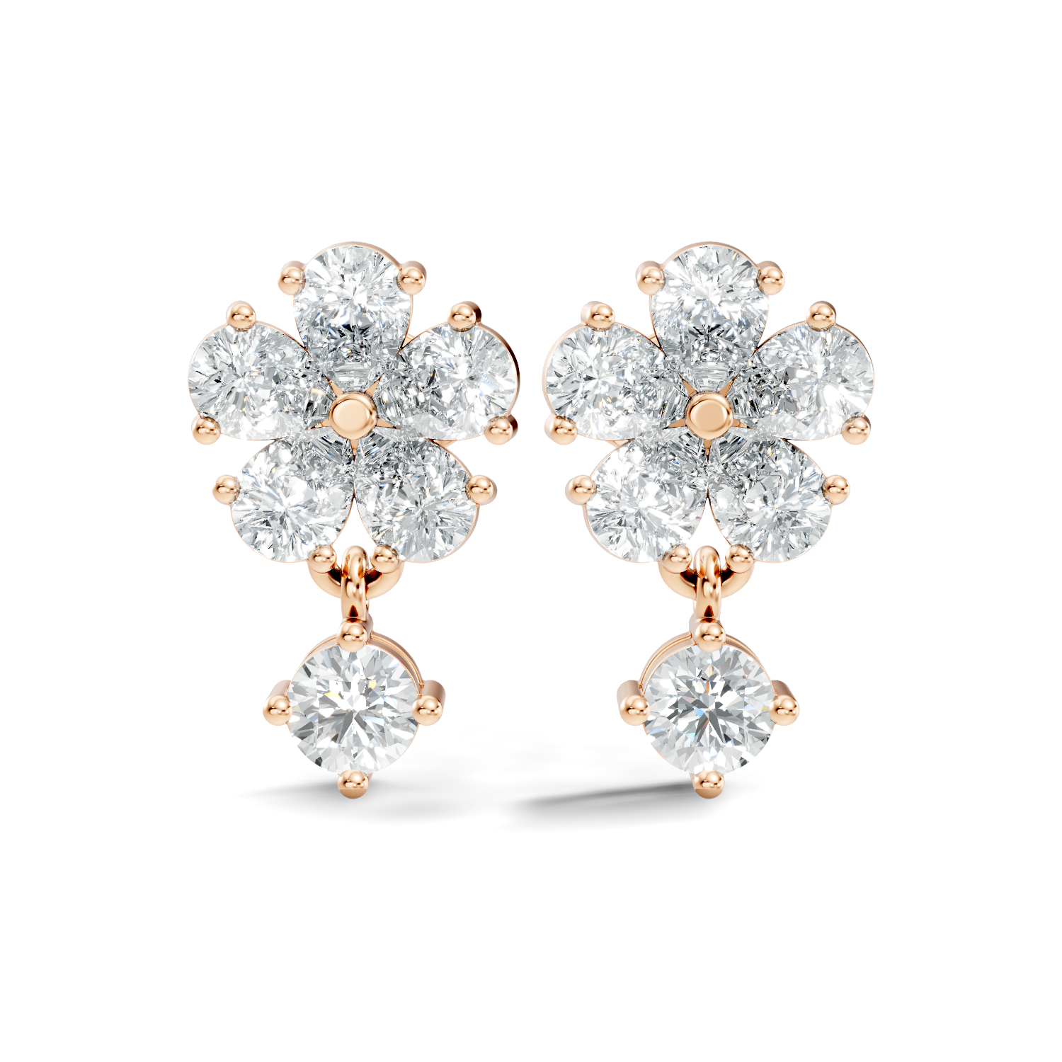 Gold 1Ct Floral Drop Design Pear Lab Grown Diamond Cavex Earring