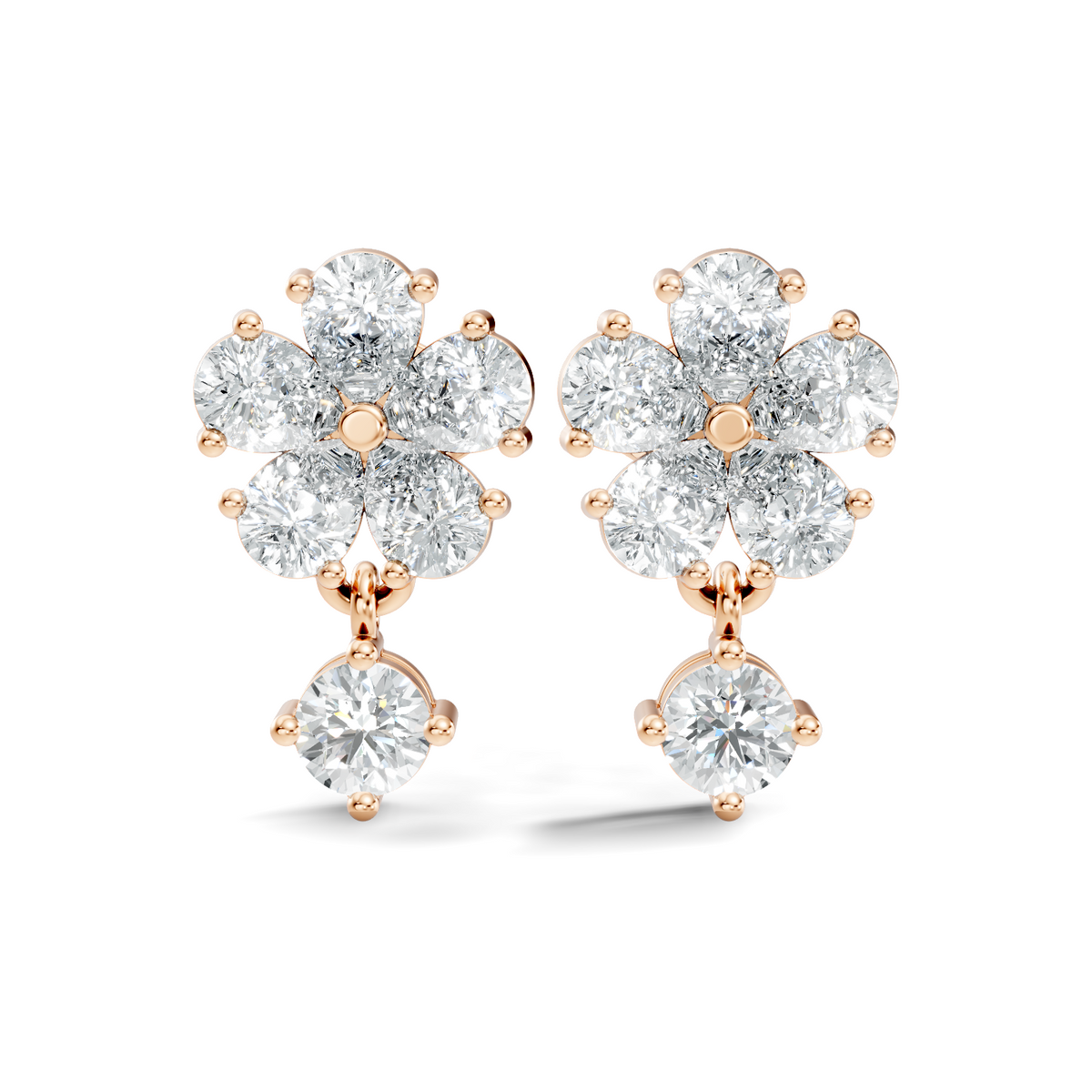 Gold 1Ct Floral Drop Design Pear Lab Grown Diamond Cavex Earring