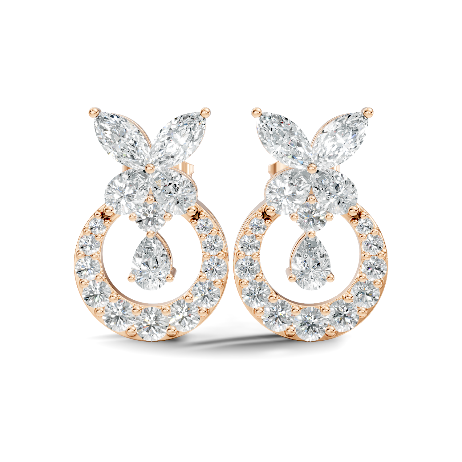 Gold 1Ct Swirl Halo Drop Design Pear Lab Grown Diamond Wylin Earring