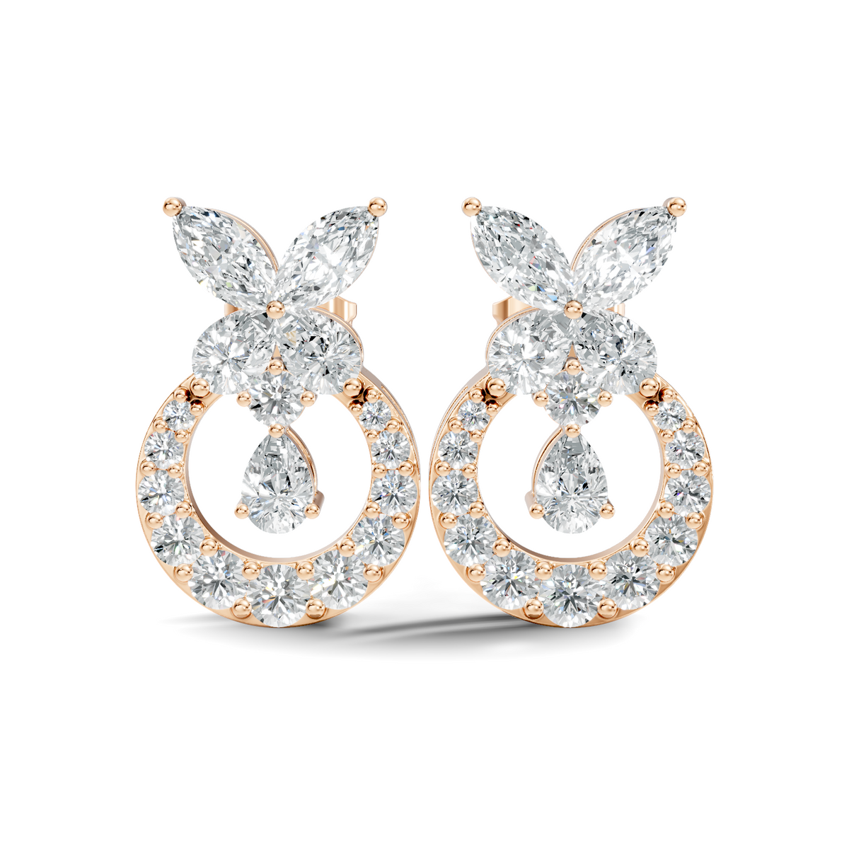 Gold 1Ct Swirl Halo Drop Design Pear Lab Grown Diamond Wylin Earring