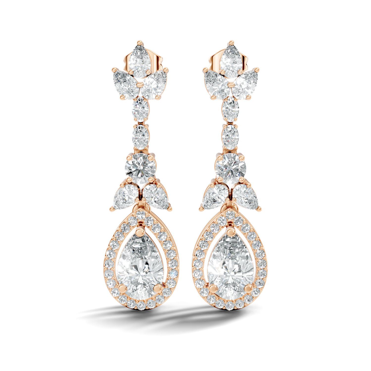 Gold 3Ct Oval Pave Halo Drop Lab Grown Diamond Tiryn Earring