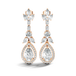 Gold 3Ct Oval Pave Halo Drop Lab Grown Diamond Tiryn Earring