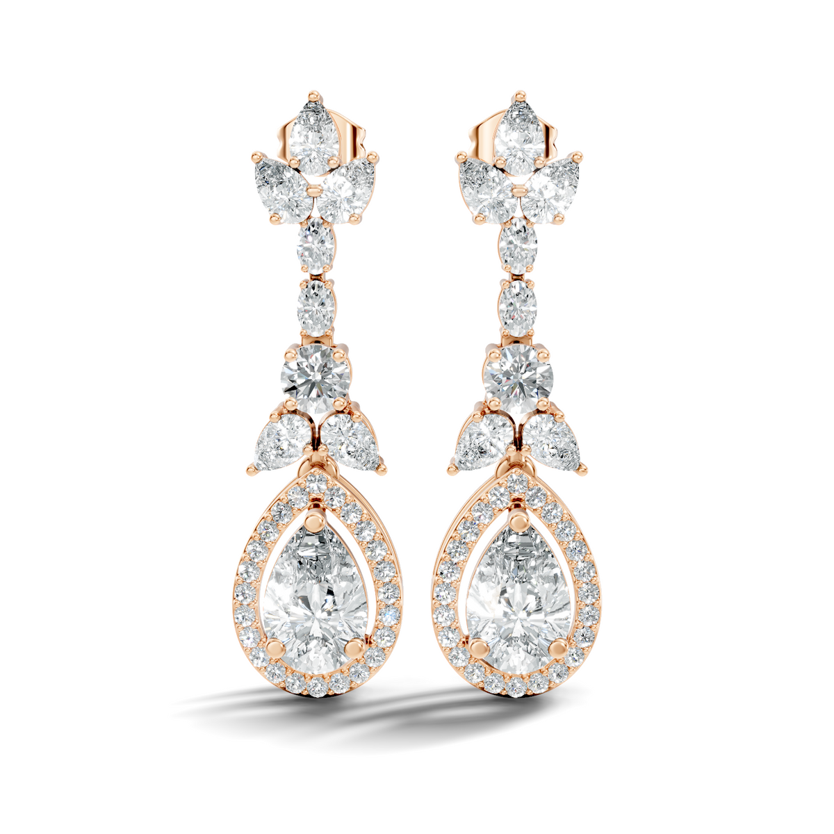Gold 3Ct Oval Pave Halo Drop Lab Grown Diamond Tiryn Earring
