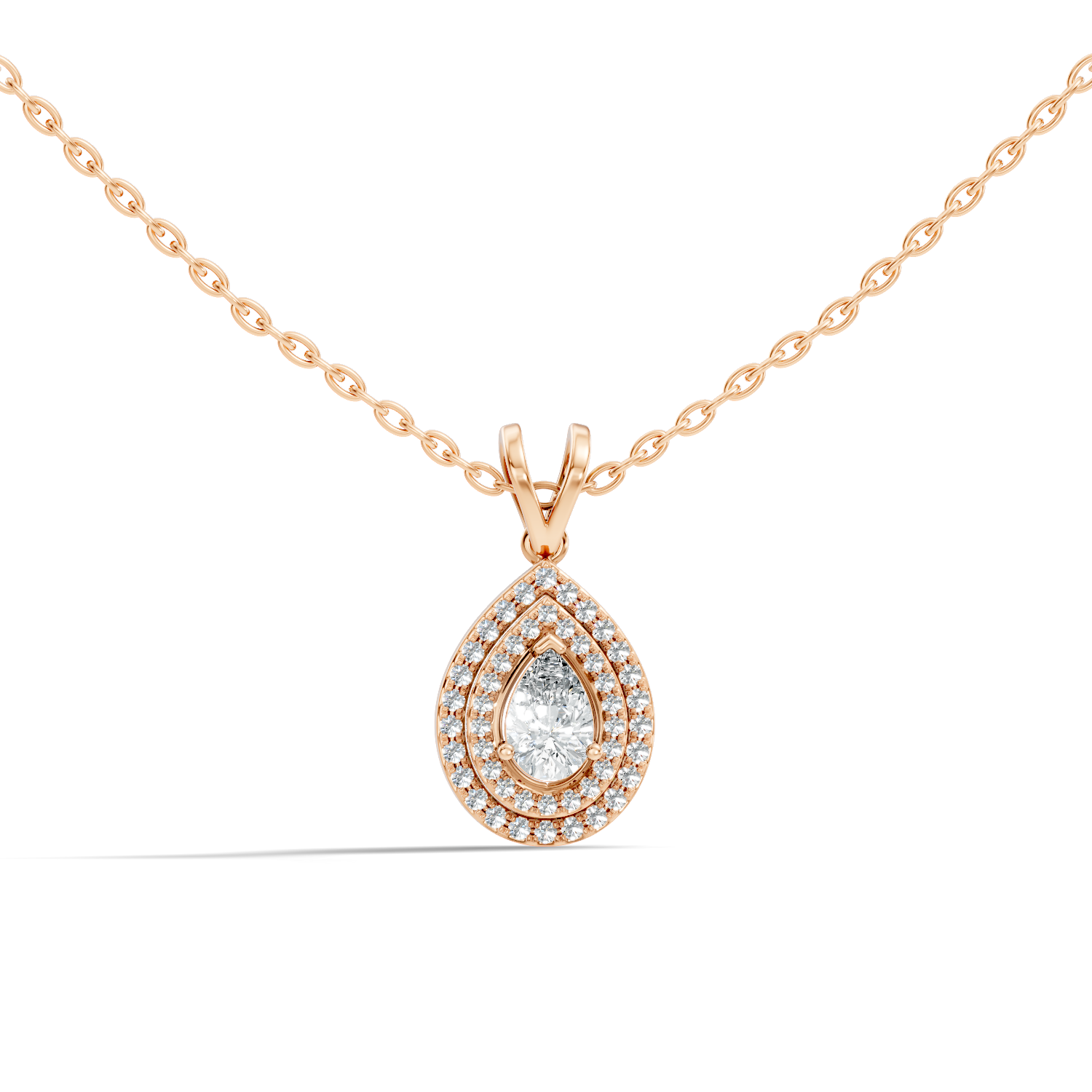 Gold Double Halo Pear Lab Grown Diamond Lyxen Pendant