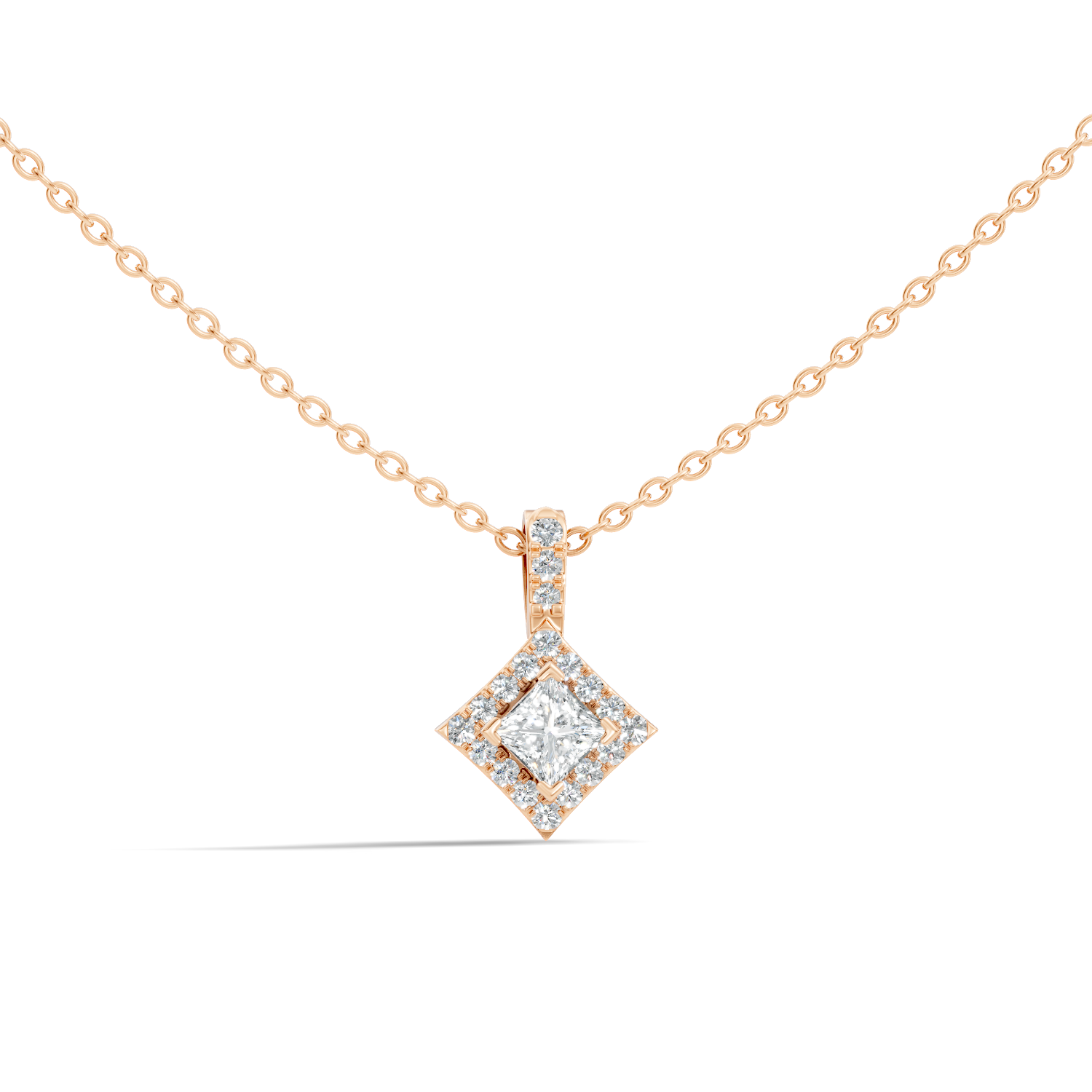 Gold Halo Setting Princess Lab Grown Diamond Arlyn Pendant