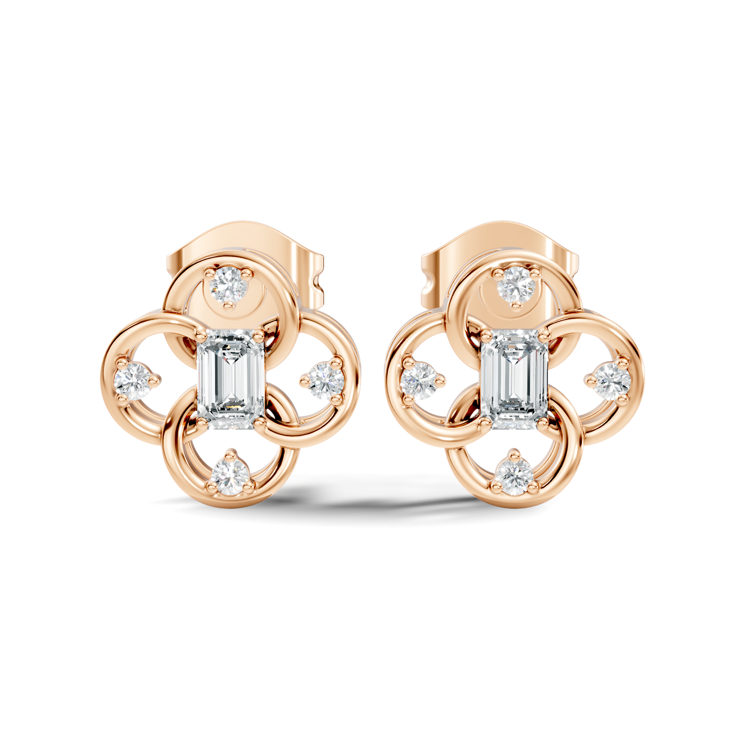 Gold Petal Swirl Emerald Lab Grown Diamond Flira Earring