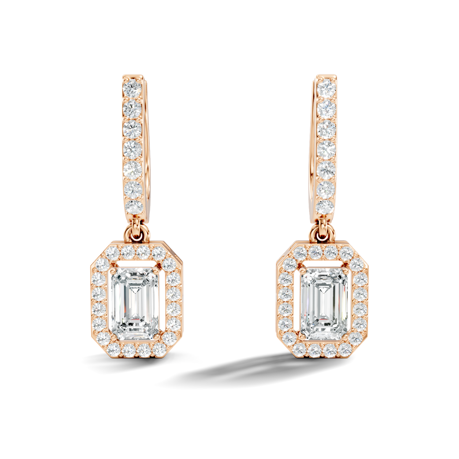 Gold 2Ct Halo Drop Emerald Lab Grown Diamond Helor Earring