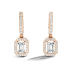 Gold 2Ct Halo Drop Emerald Lab Grown Diamond Helor Earring
